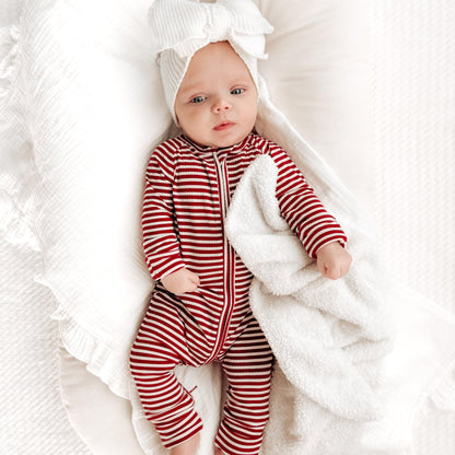 Red Stripe Small Ribbed Zip Romper