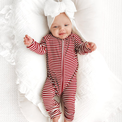 Red Stripe Small Ribbed Zip Romper