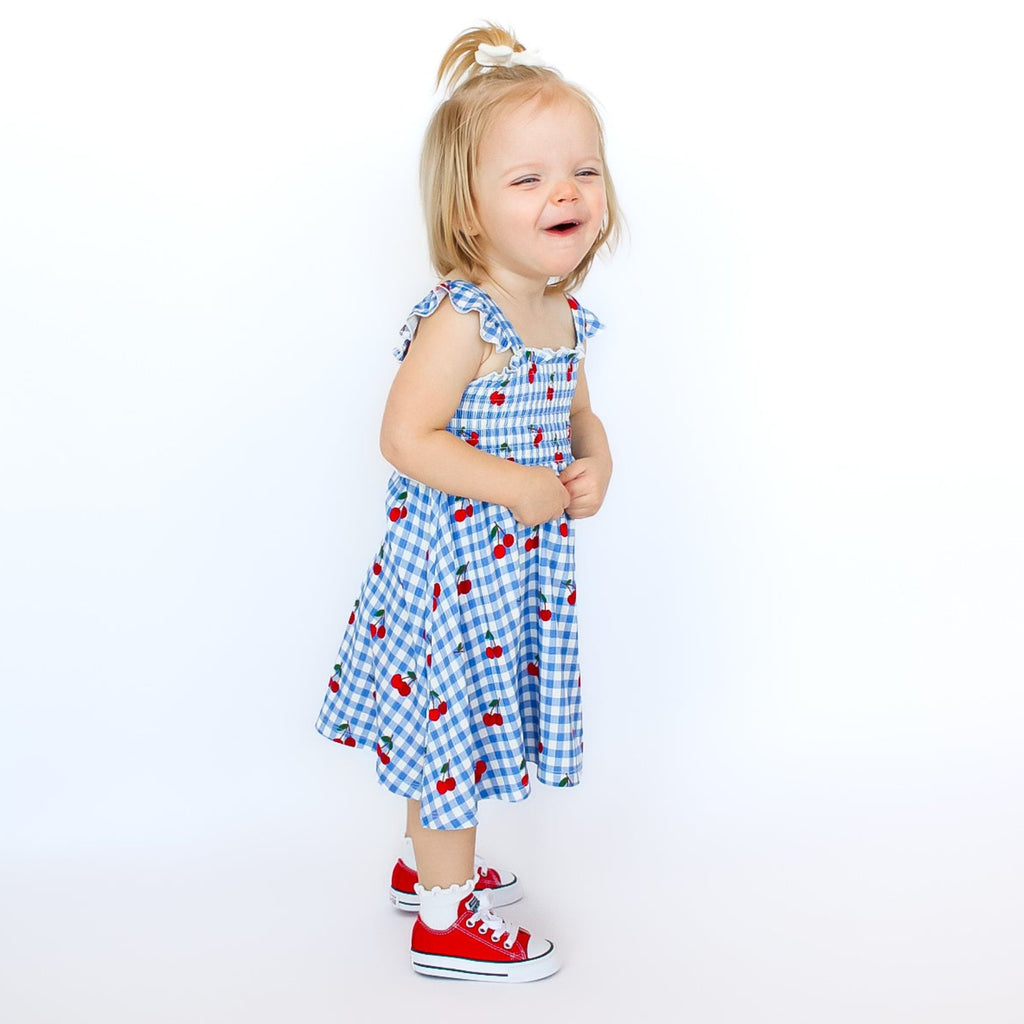 Vintage Cherries Small Ribbed Flutter Sleeve Dress