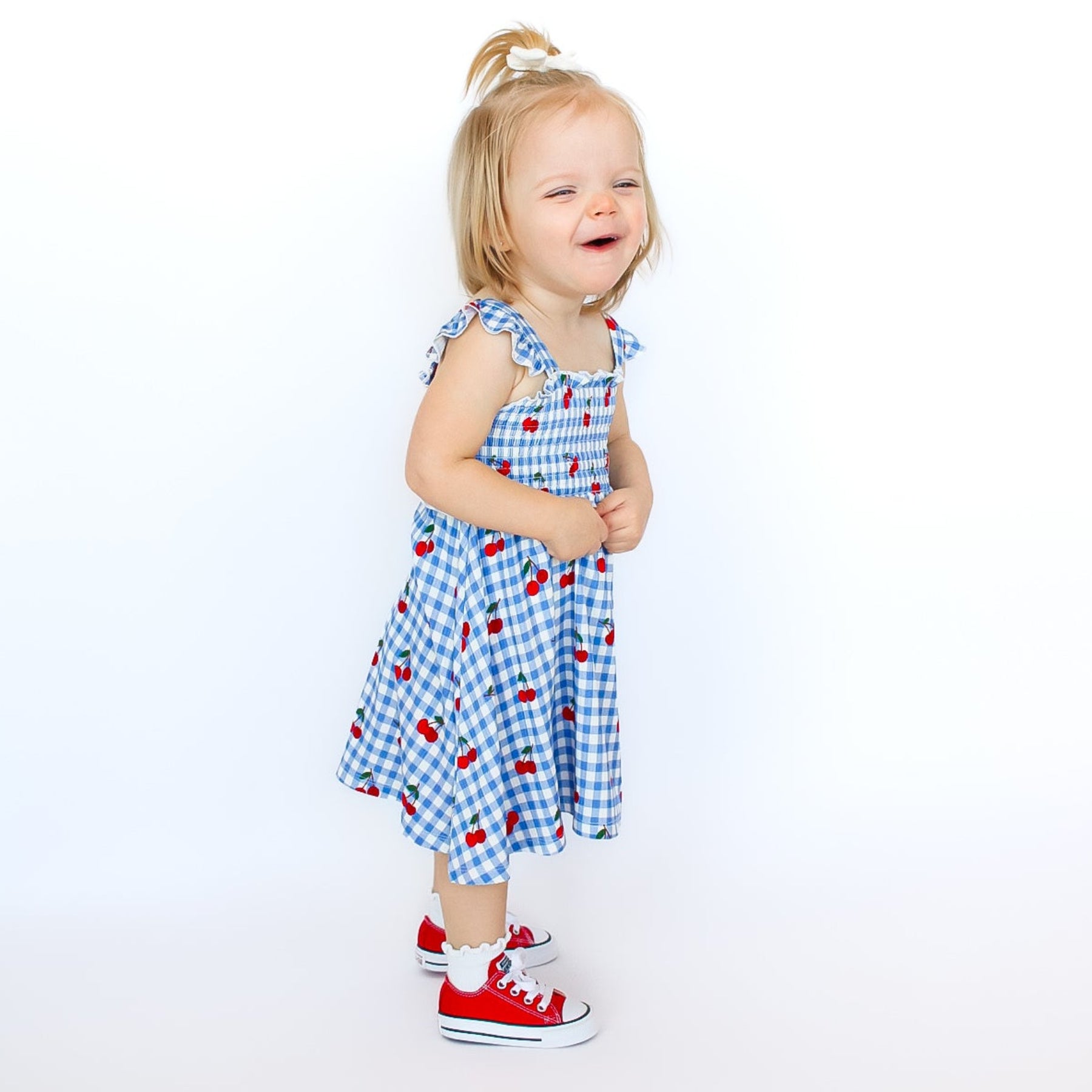 Vintage Cherries Small Ribbed Flutter Sleeve Dress