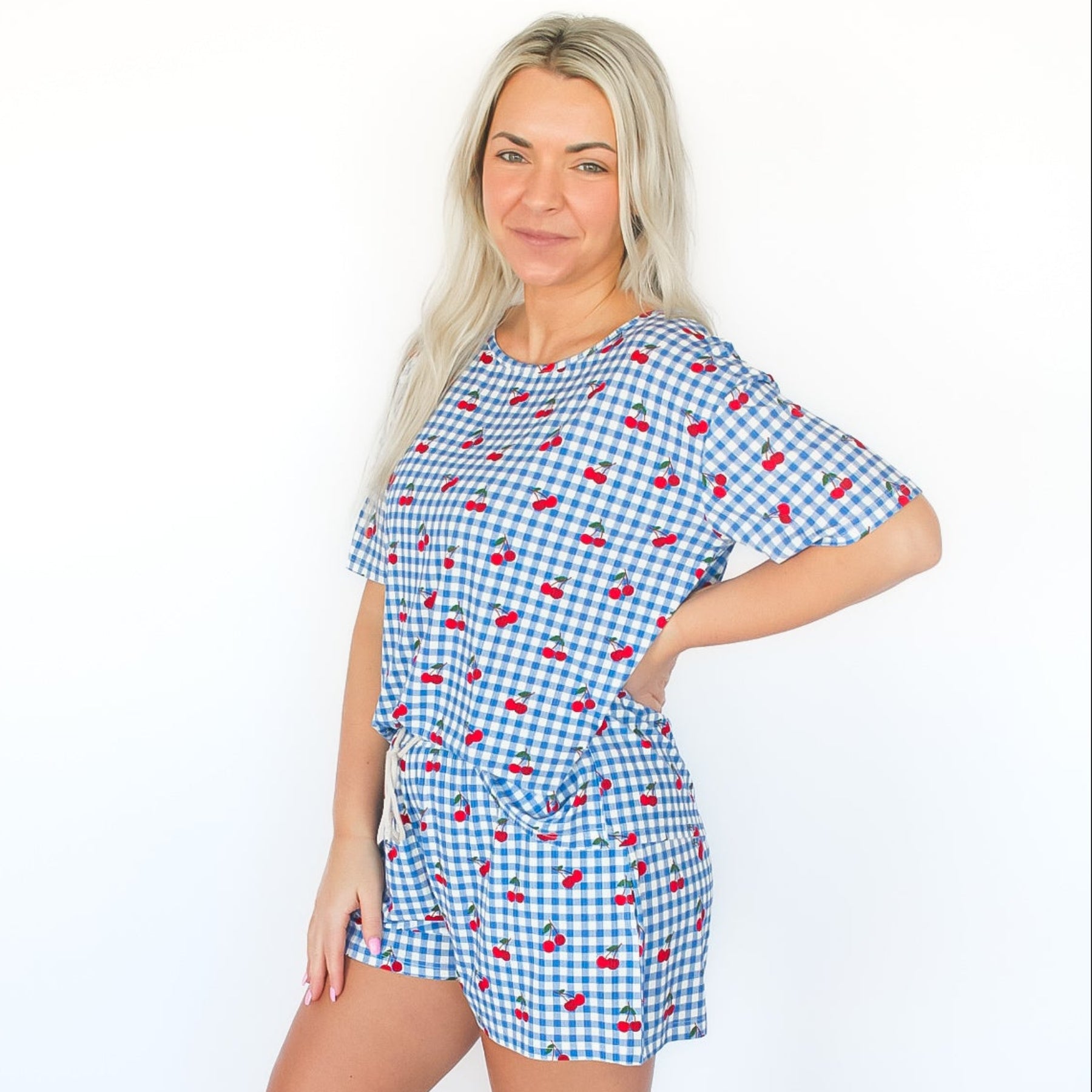 Vintage Cherries Small Ribbed Women's Short Sleeve Top