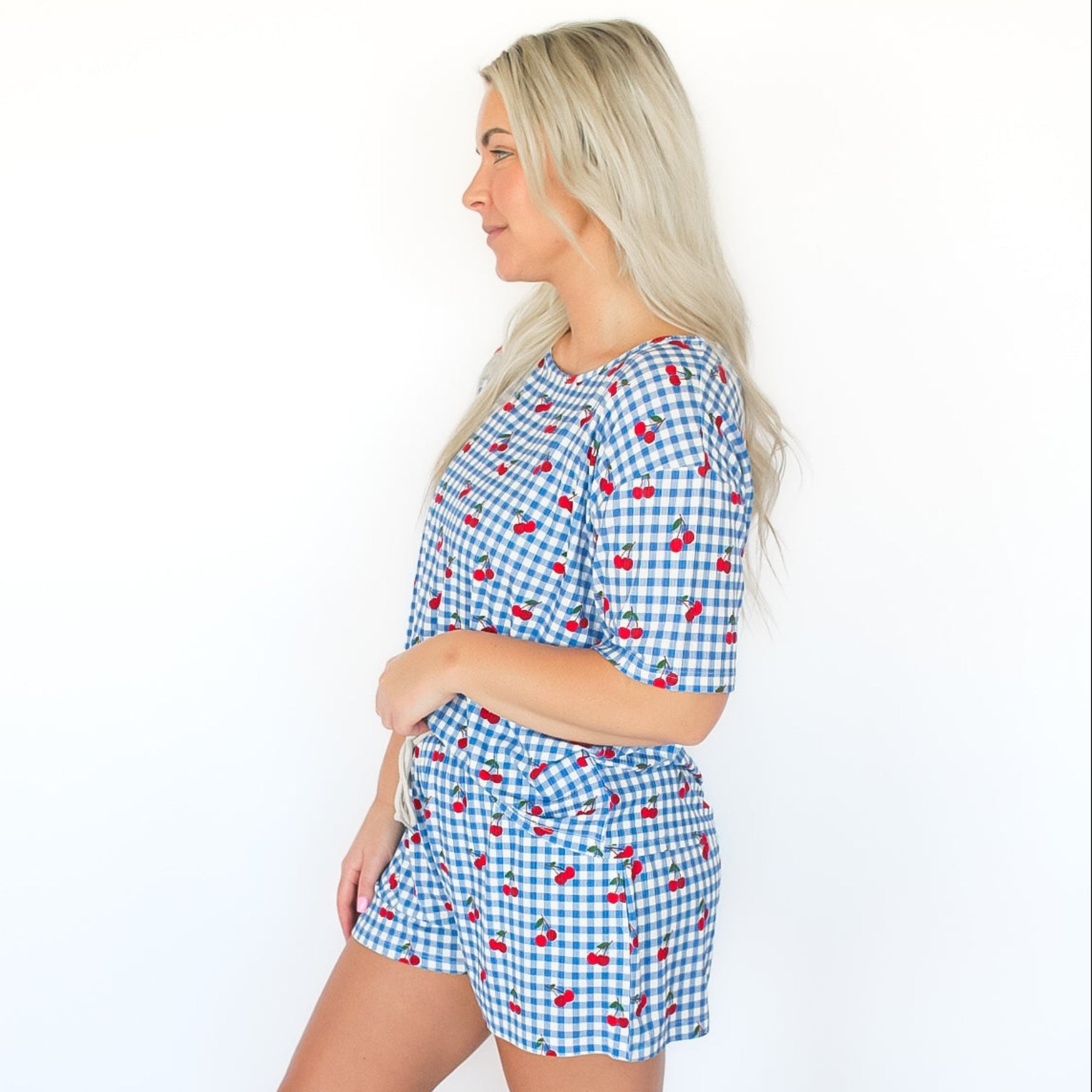 Vintage Cherries Small Ribbed Women's Short Sleeve Top