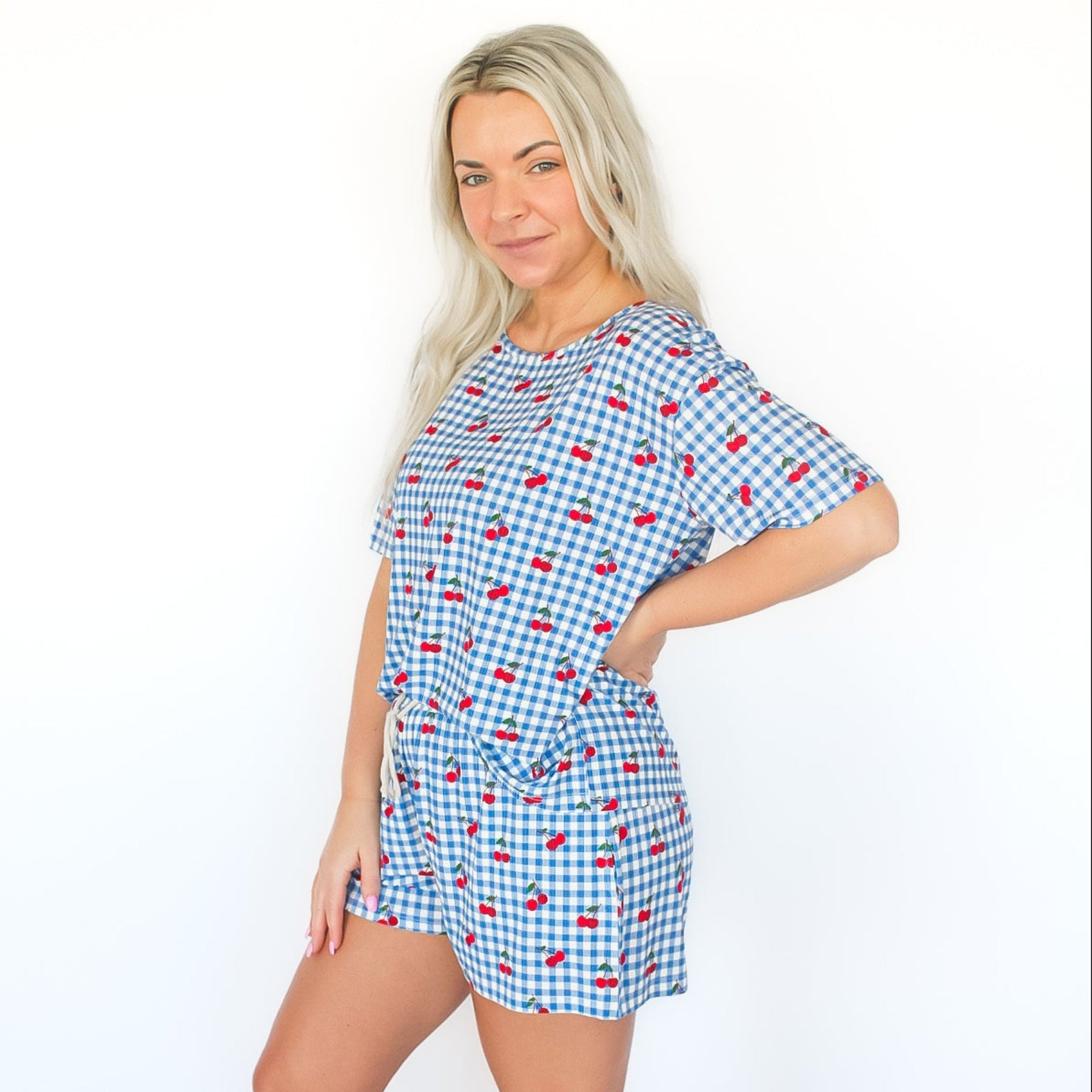 Vintage Cherries Small Ribbed Women's Short Sleeve Top