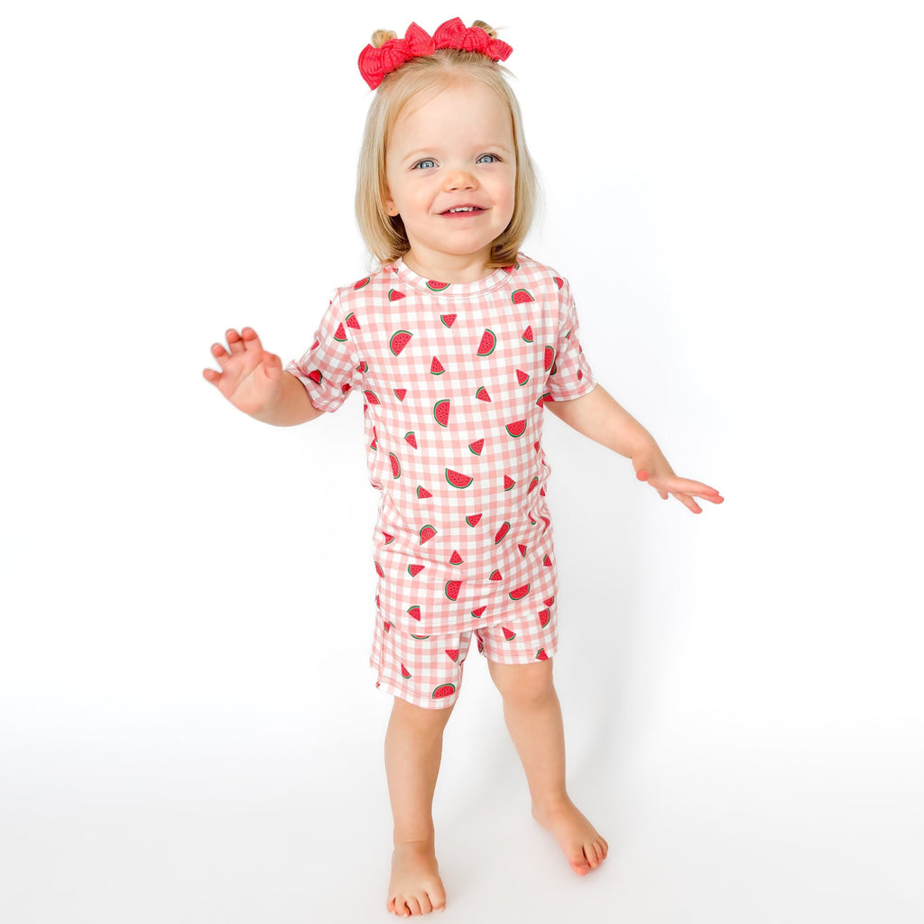 Watermelon Pink Gingham Shorts Two-Piece Set