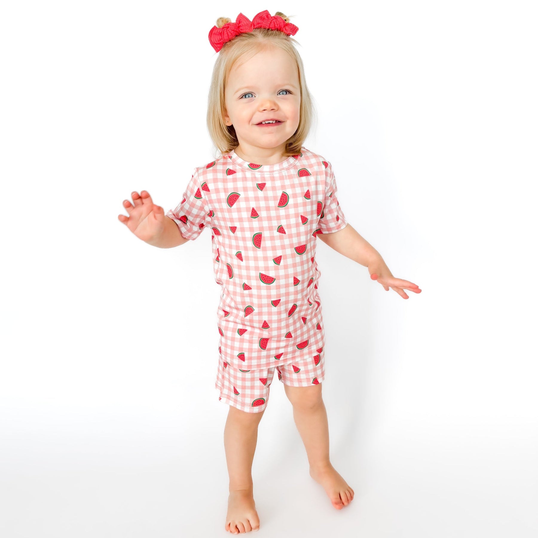 Watermelon Pink Gingham Shorts Two-Piece Set