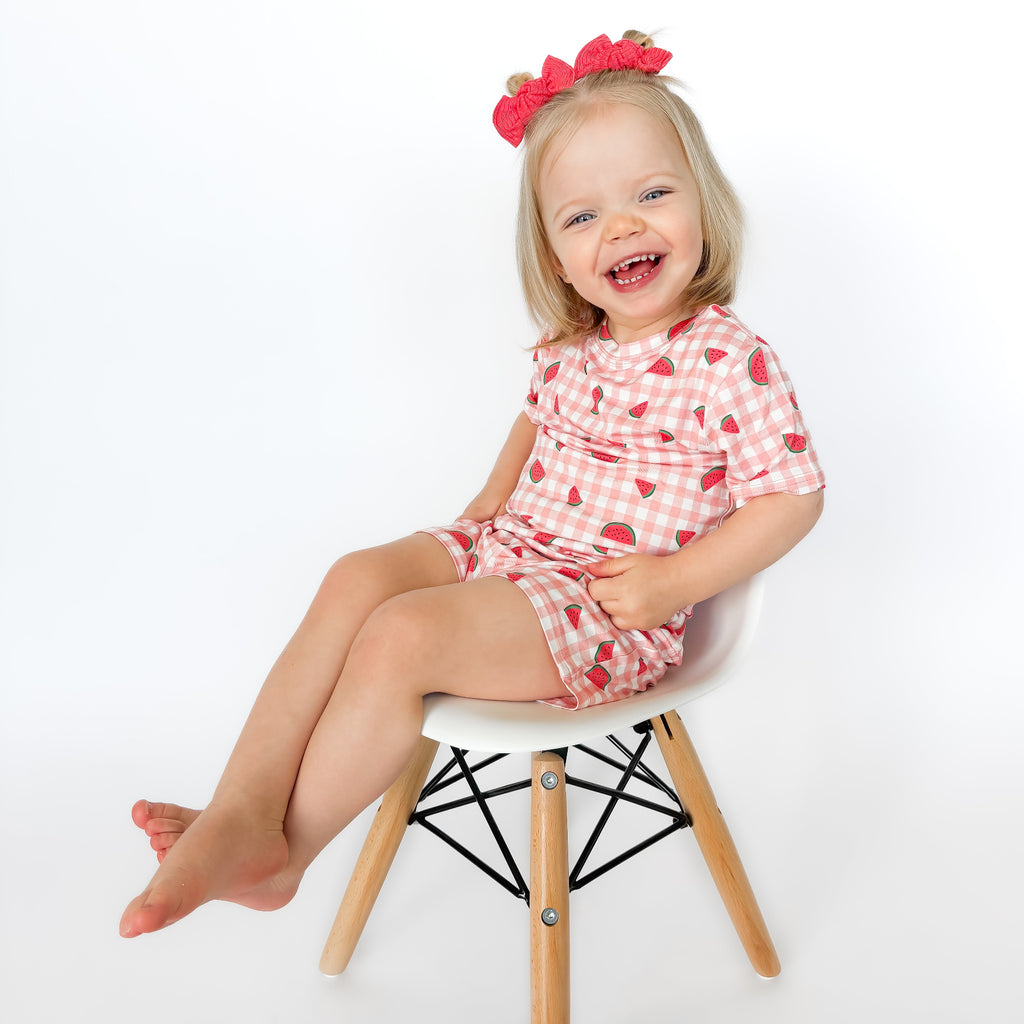 Watermelon Pink Gingham Shorts Two-Piece Set
