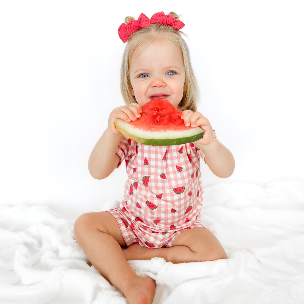 Watermelon Pink Gingham Shorts Two-Piece Set