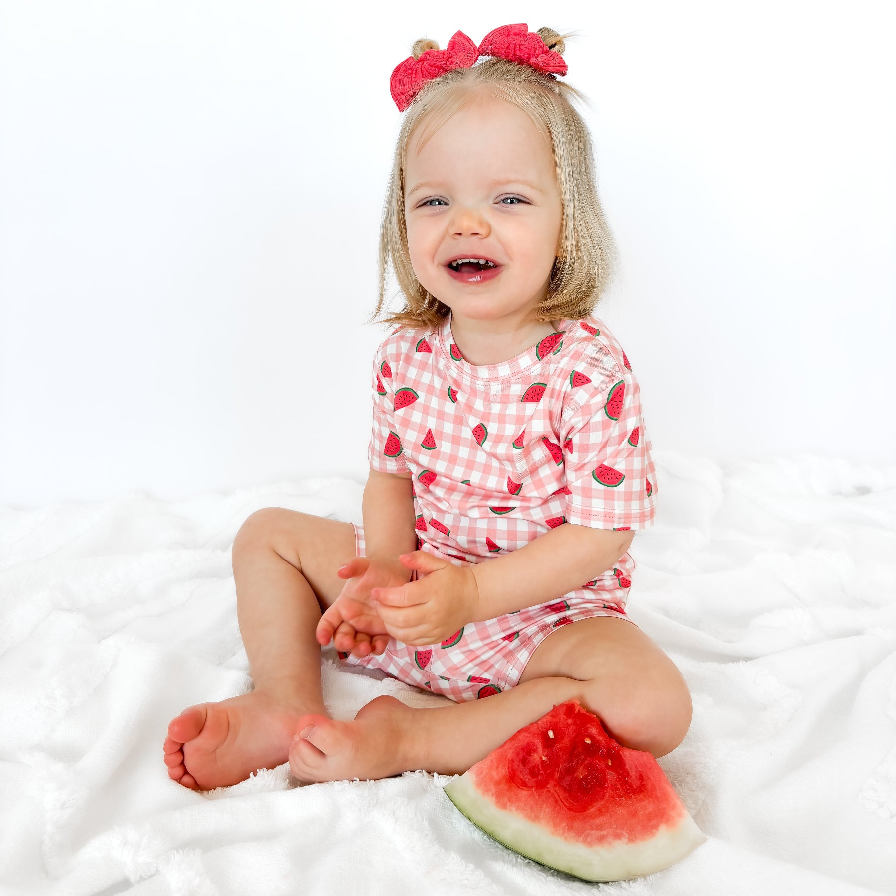 Watermelon Pink Gingham Shorts Two-Piece Set
