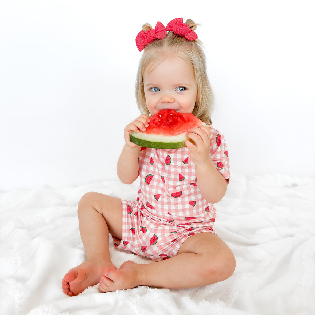 Watermelon Pink Gingham Shorts Two-Piece Set