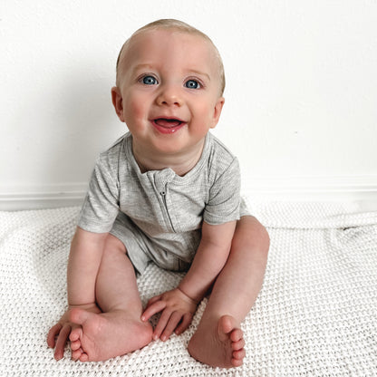 Heather Gray Small Ribbed Summer Zip Romper