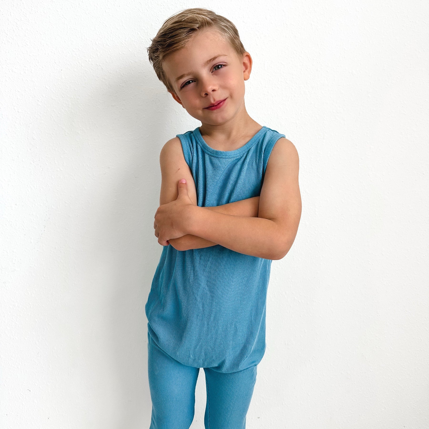 Poolside Blue Small Ribbed Harem Romper