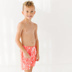 Neon Coral Summer Block Swim Trunks