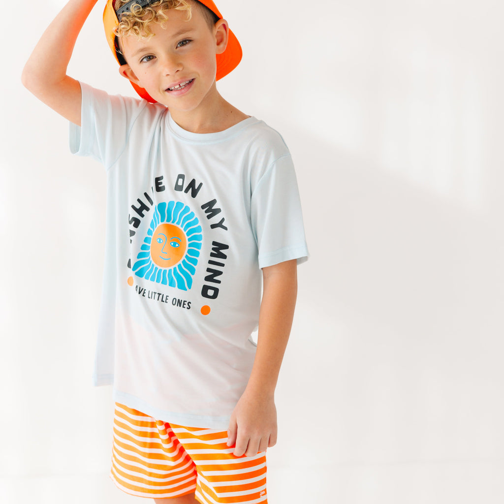 Neon Orange Stripe Swim Trunks