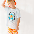 Neon Orange Stripe Swim Trunks