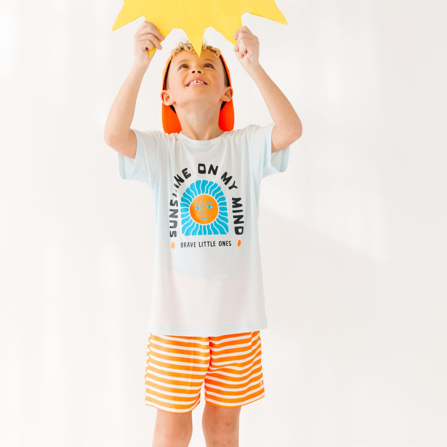 Neon Orange Stripe Swim Trunks