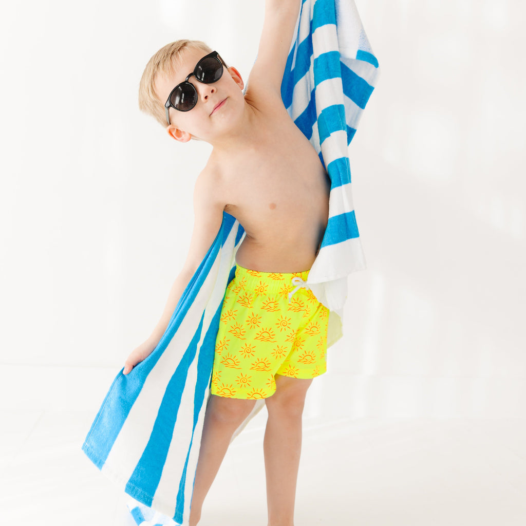 Neon Yellow Suns Swim Trunks