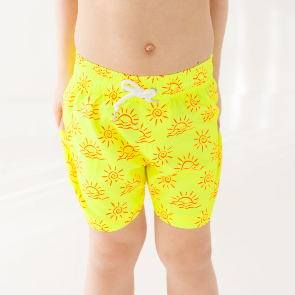 Neon Yellow Suns Swim Trunks