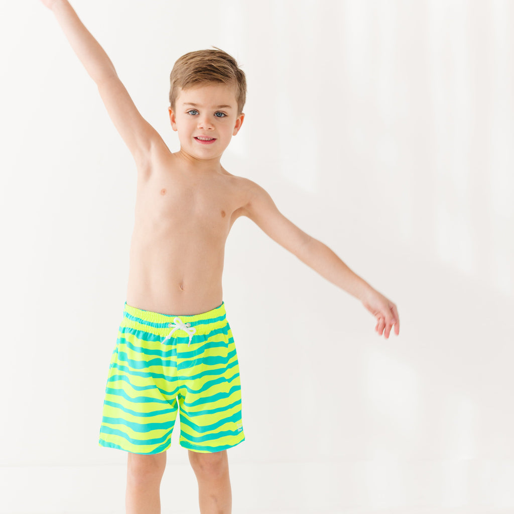 Neon Yellow Tides Swim Trunks