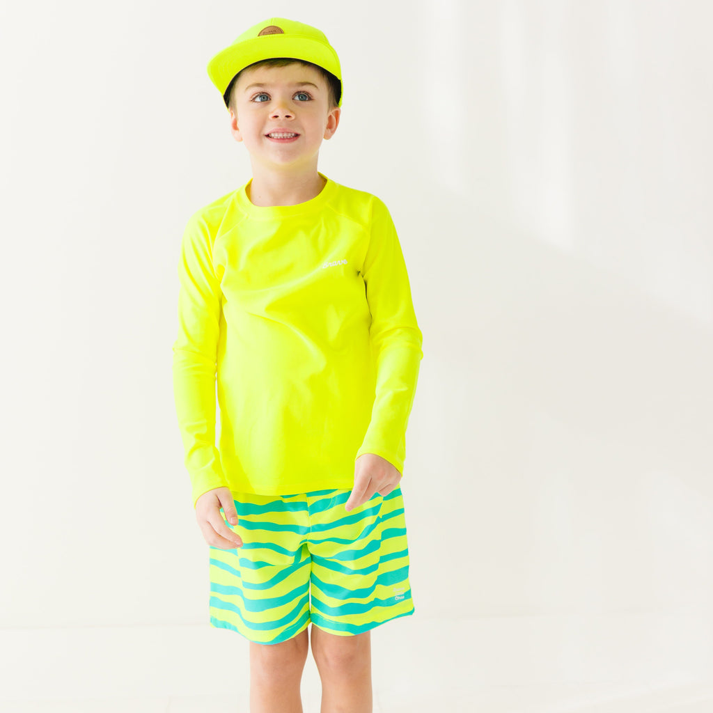 Neon Yellow Tides Swim Trunks