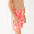 Neon Coral Summer Block Swim Trunks