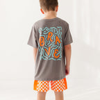 Neon Orange Checkered Swim Trunks