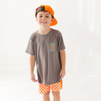 Neon Orange Checkered Swim Trunks