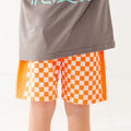 Neon Orange Checkered Swim Trunks