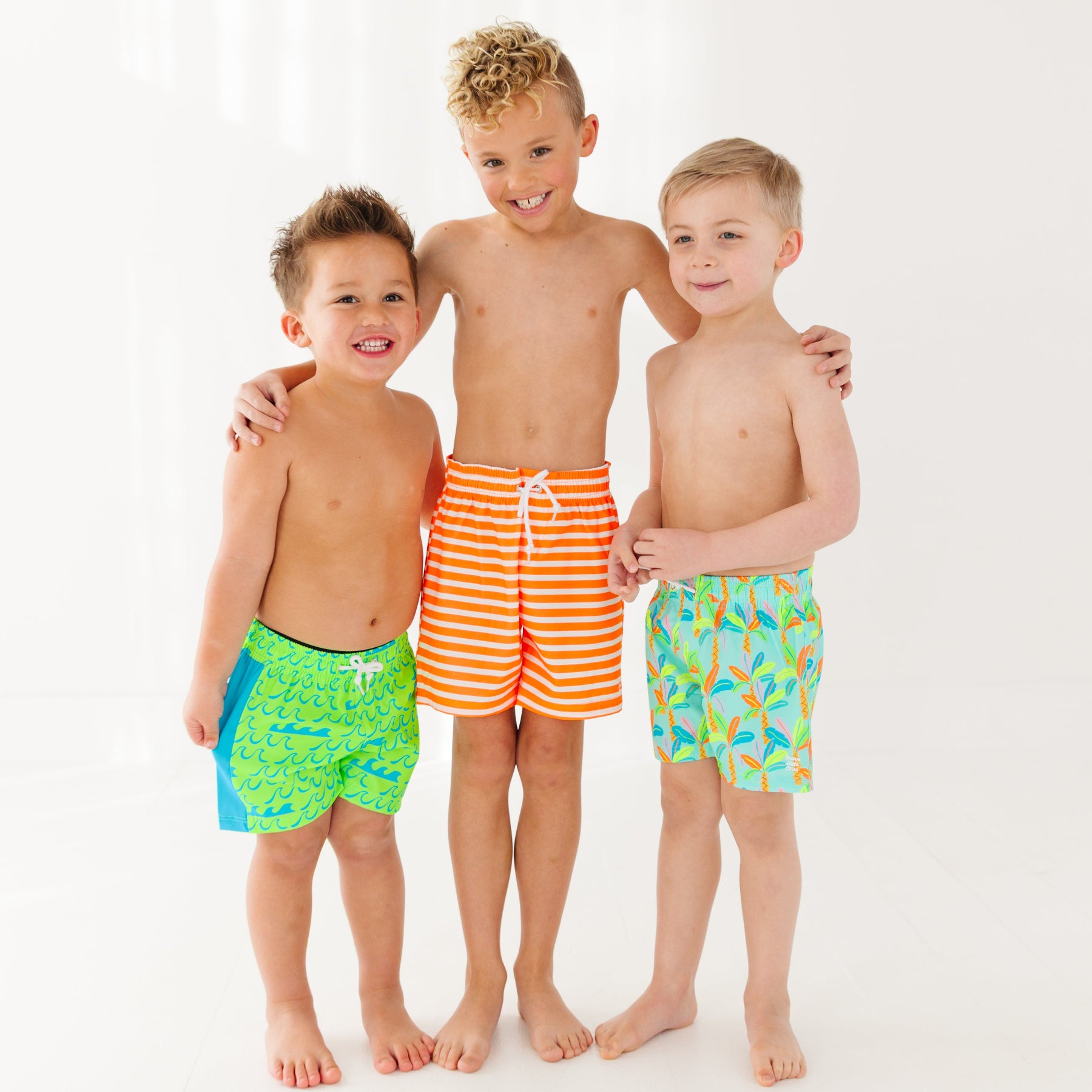 Neon Orange Stripe Swim Trunks