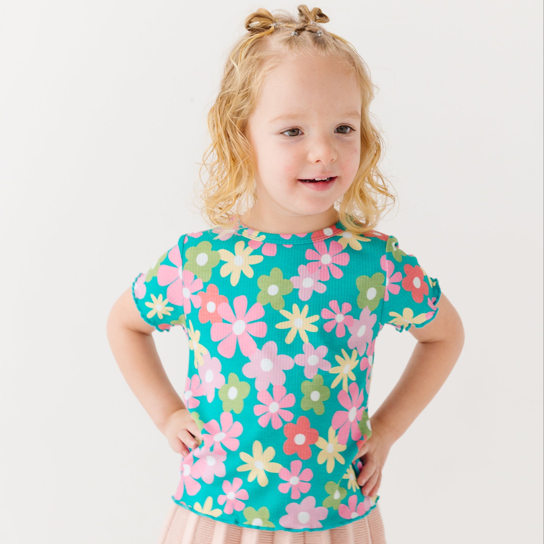 Retro Daisies Lettuce-Edge Ribbed Shirt