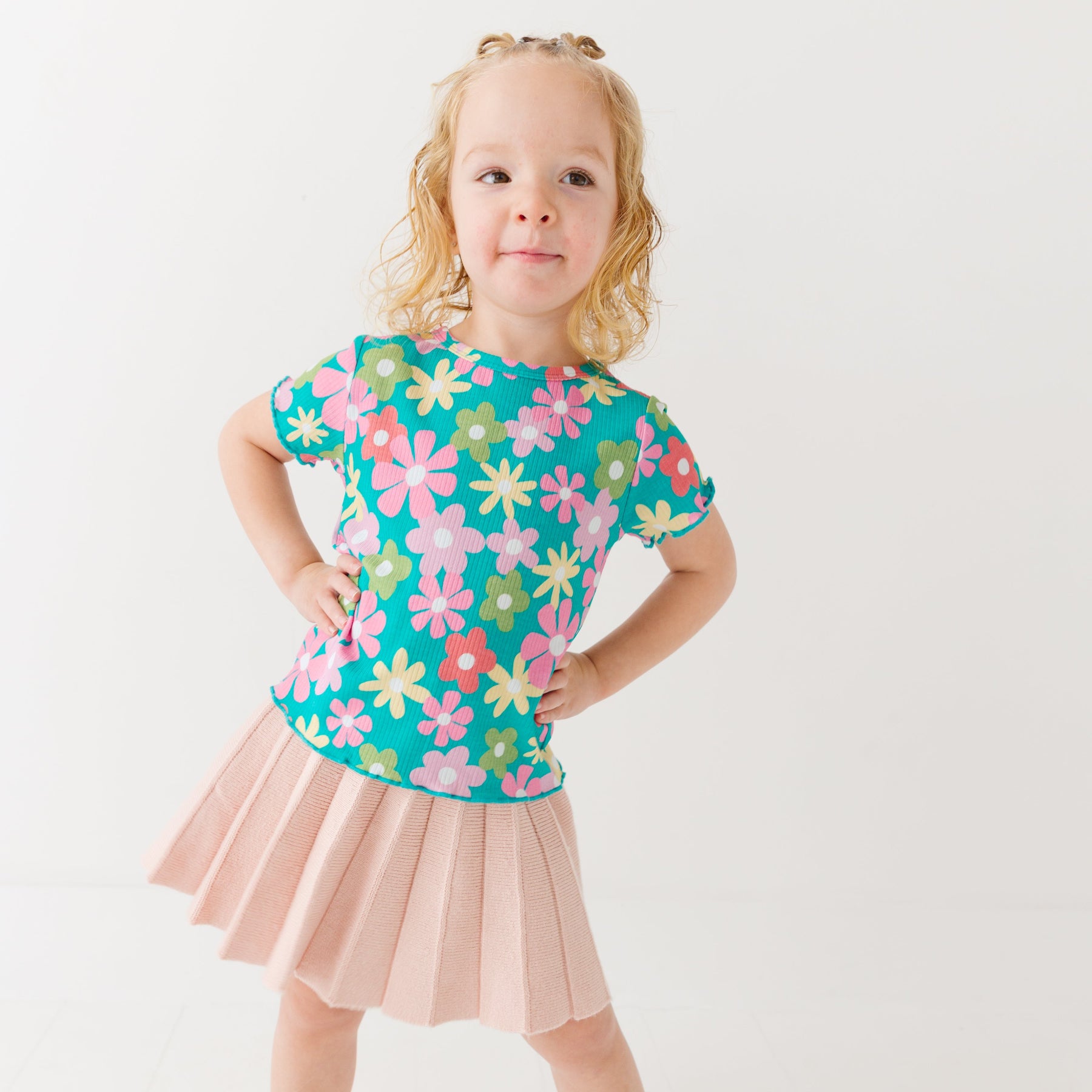 Retro Daisies Lettuce-Edge Ribbed Shirt