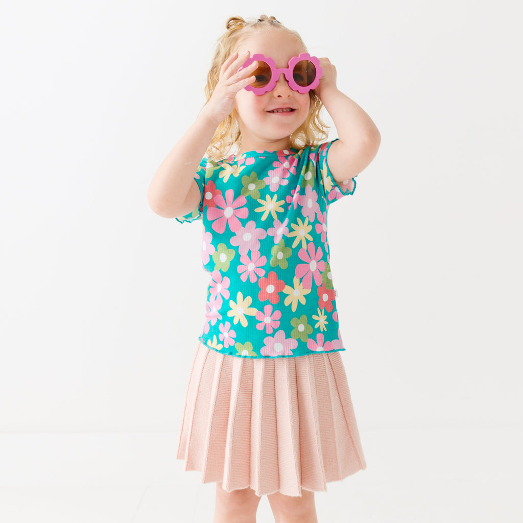 Retro Daisies Lettuce-Edge Ribbed Shirt