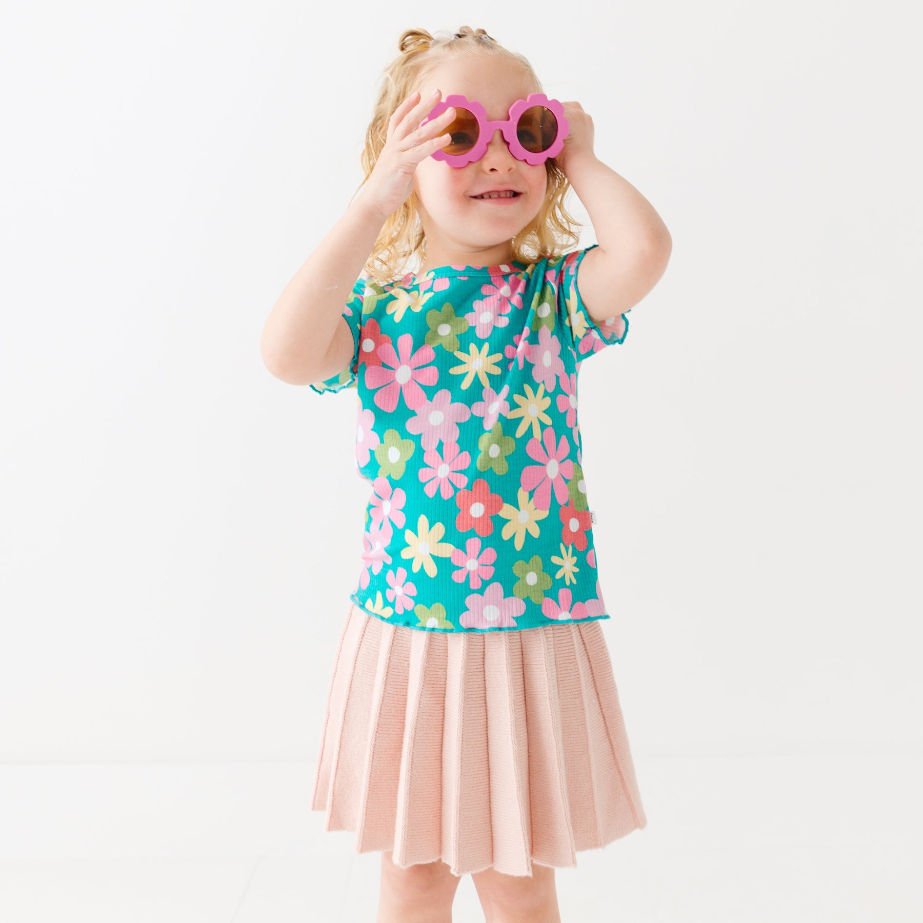 Retro Daisies Lettuce-Edge Ribbed Shirt