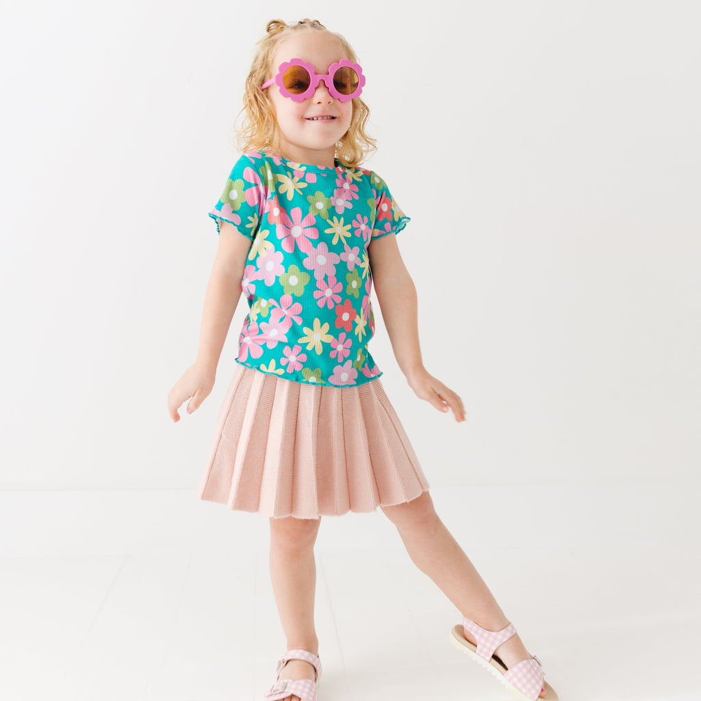 Retro Daisies Lettuce-Edge Ribbed Shirt