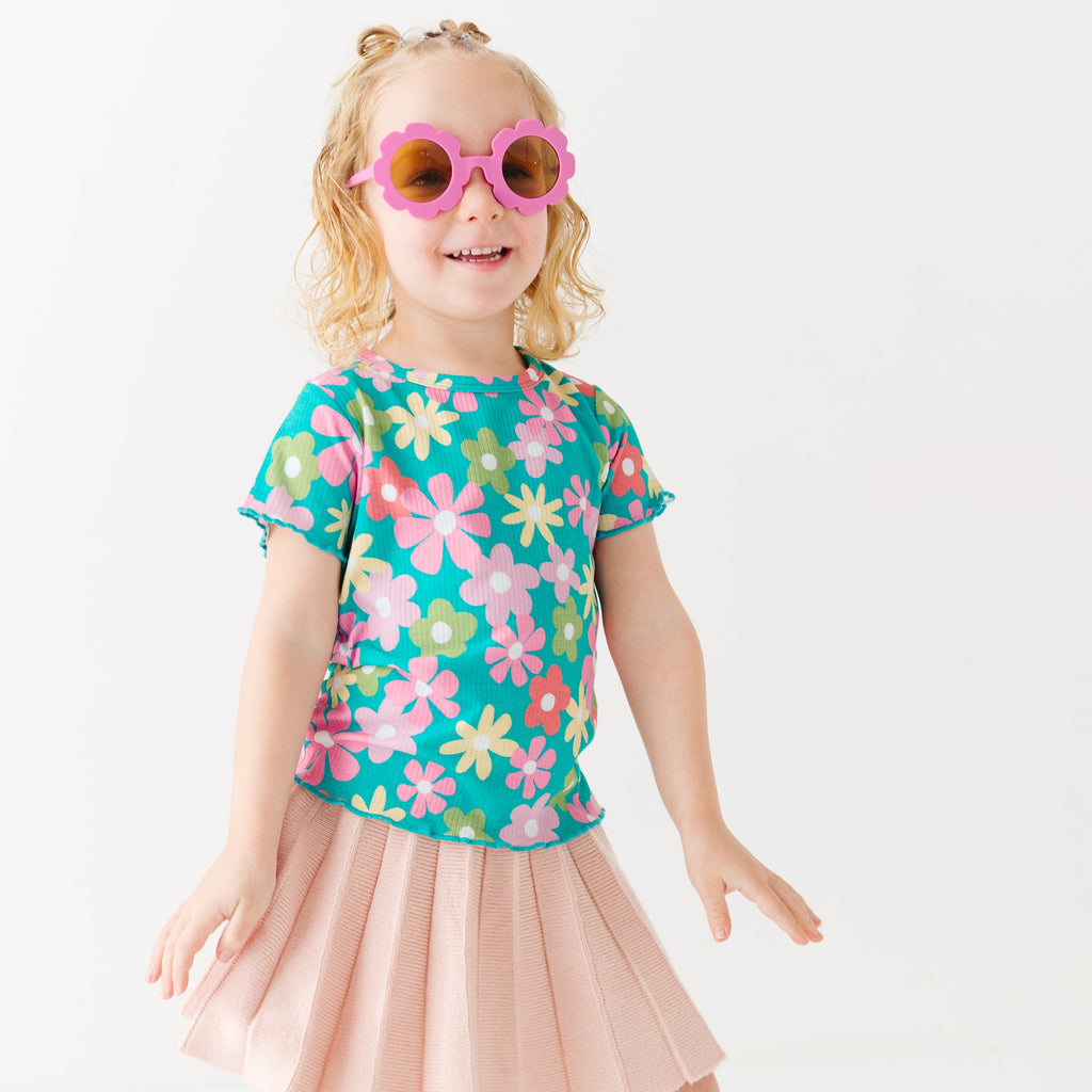 Retro Daisies Lettuce-Edge Ribbed Shirt