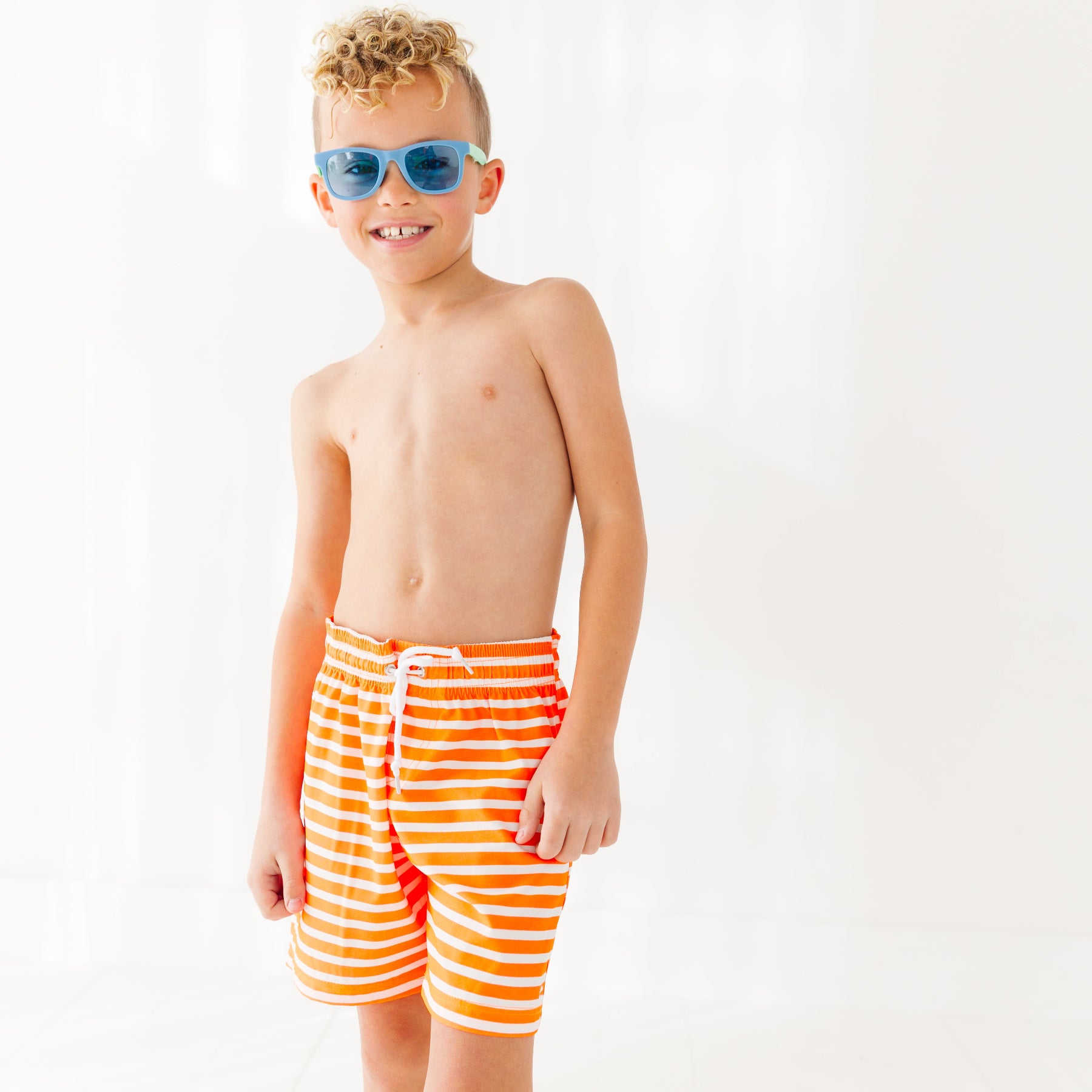 Neon Orange Stripe Swim Trunks