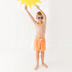 Neon Orange Stripe Swim Trunks
