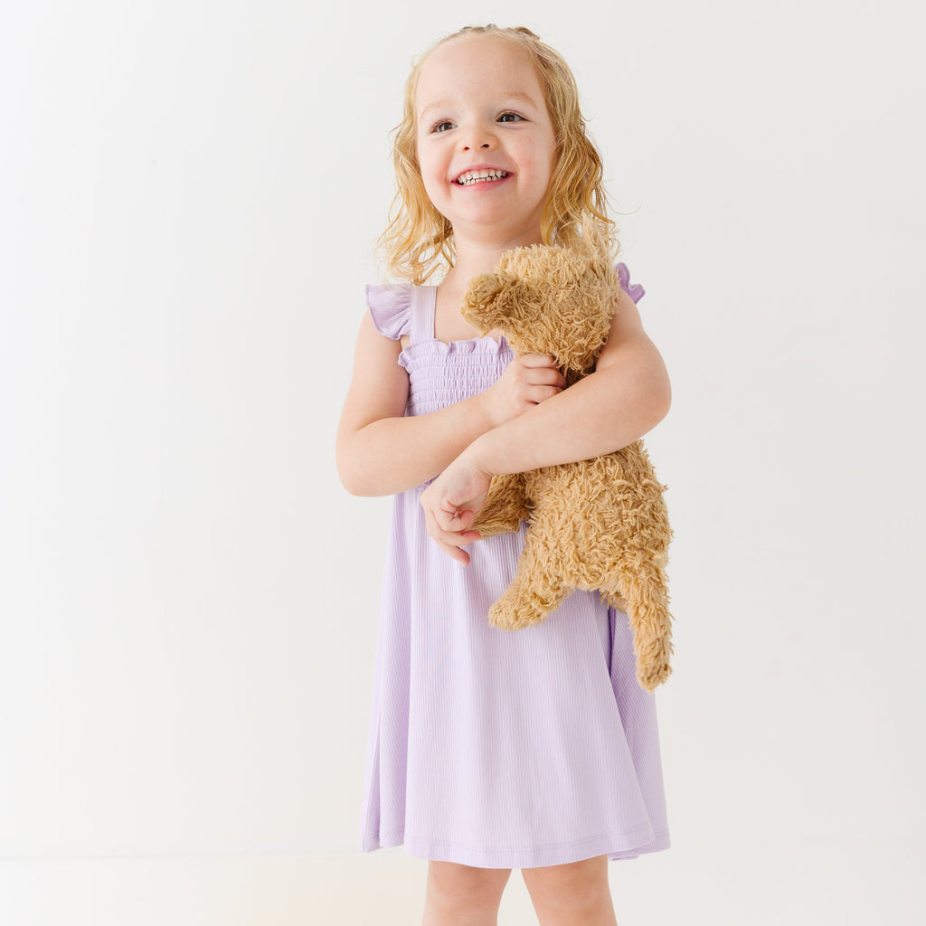 Lavender Small Ribbed Flutter Sleeve Dress