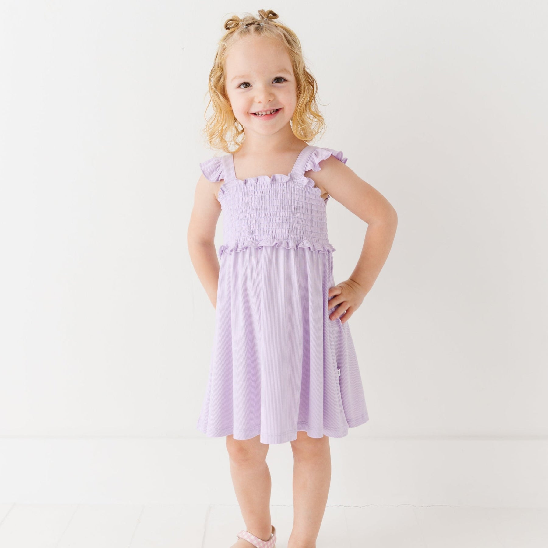 Lavender Small Ribbed Flutter Sleeve Dress