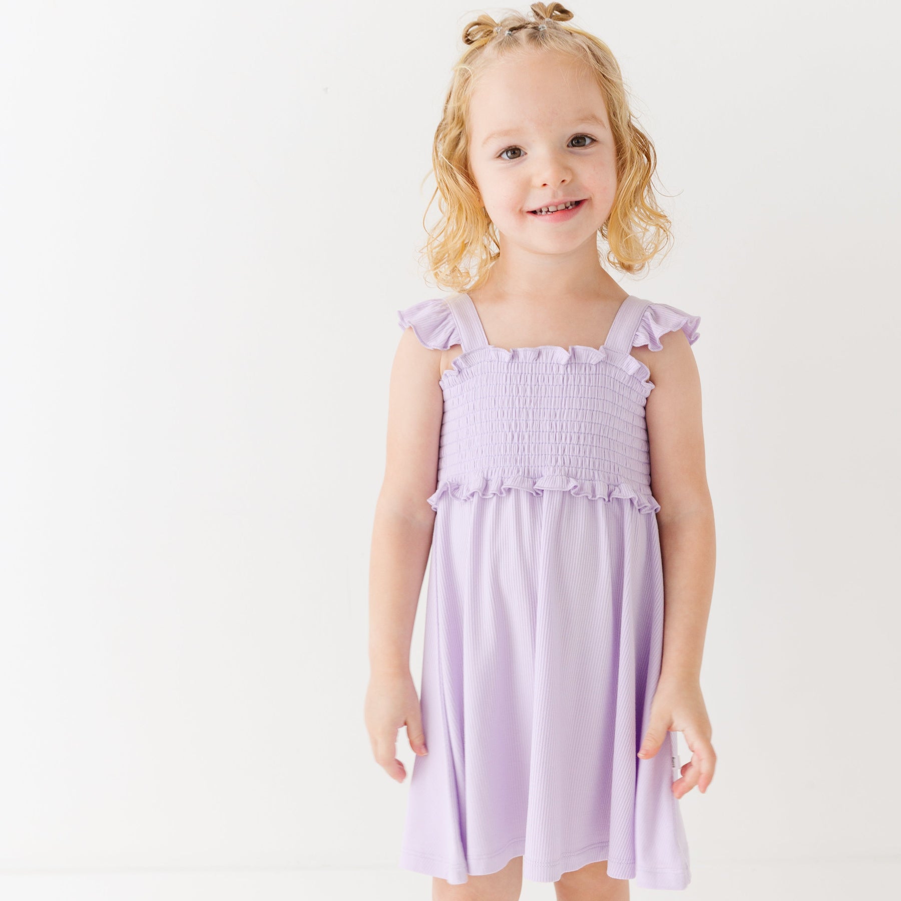 Lavender Small Ribbed Flutter Sleeve Dress