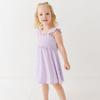 Lavender Small Ribbed Flutter Sleeve Dress