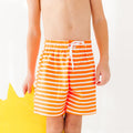 Neon Orange Stripe Swim Trunks