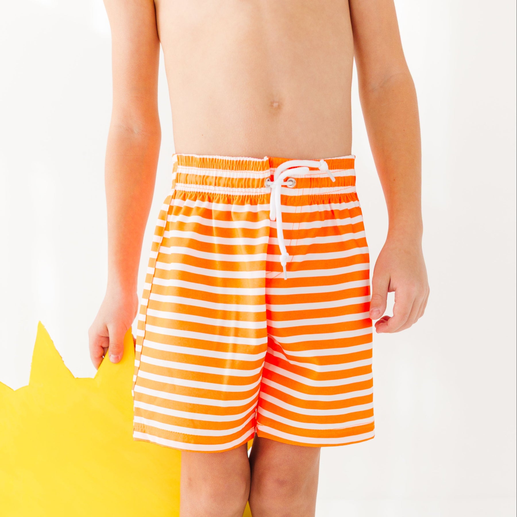 Neon Orange Stripe Swim Trunks