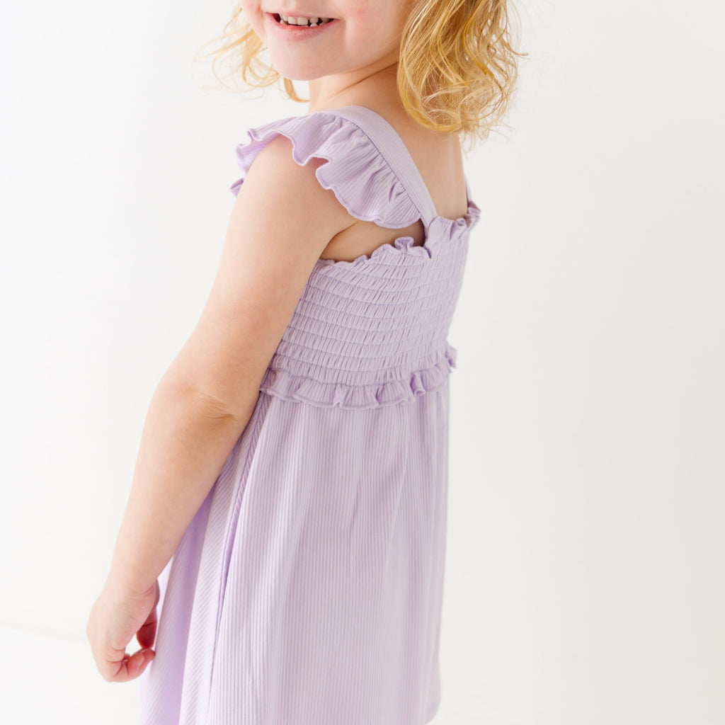 Lavender Small Ribbed Flutter Sleeve Dress