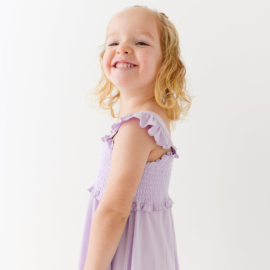 Lavender Small Ribbed Flutter Sleeve Dress