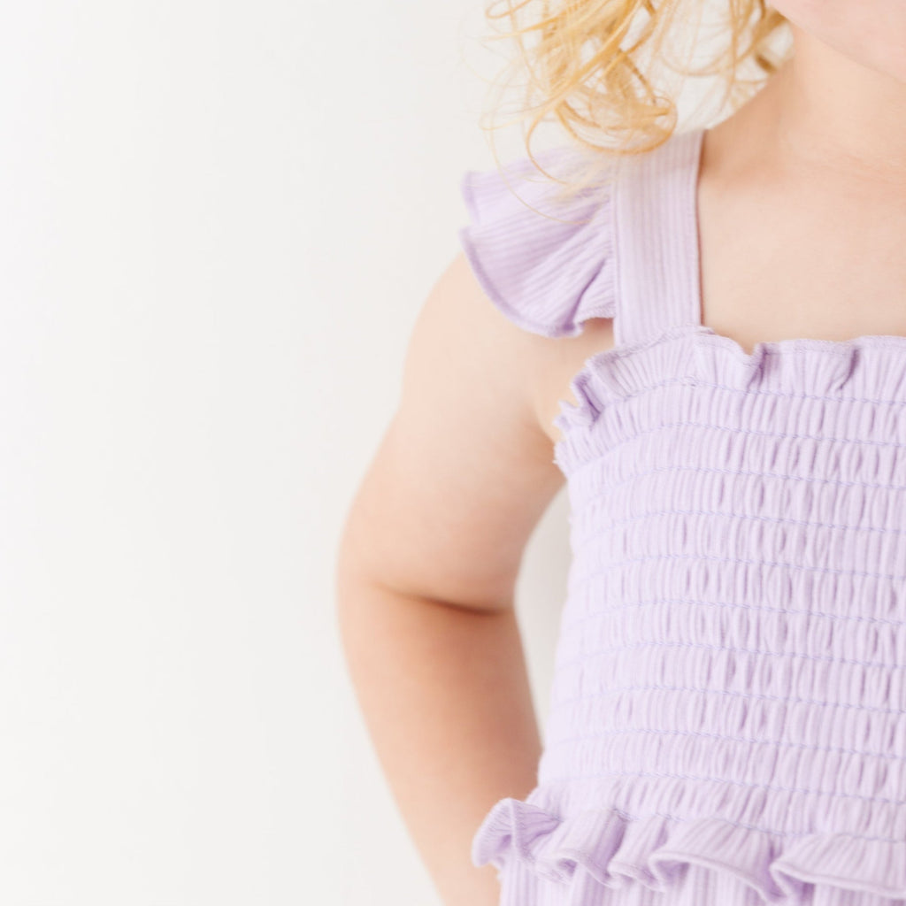 Lavender Small Ribbed Flutter Sleeve Dress