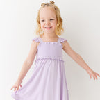 Lavender Small Ribbed Flutter Sleeve Dress