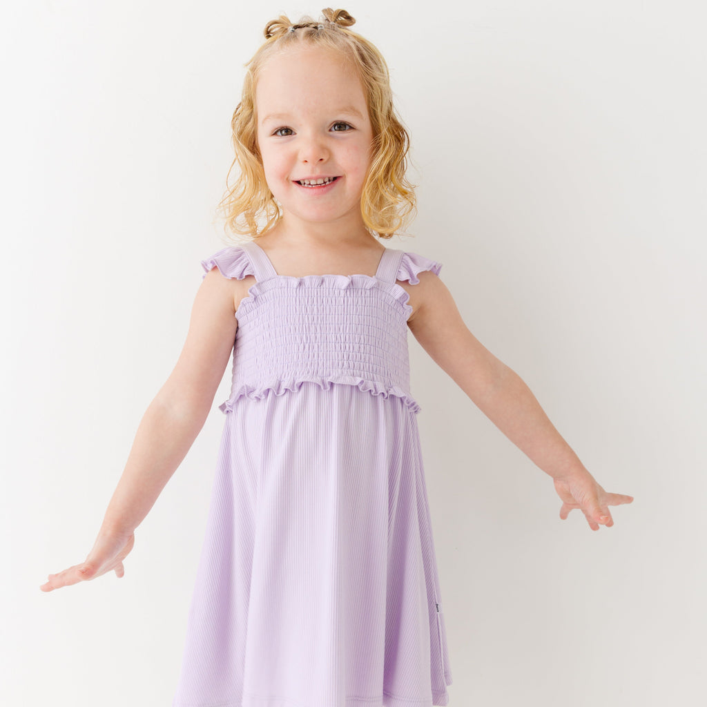 Lavender Small Ribbed Flutter Sleeve Dress