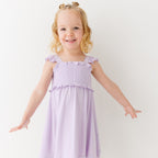 Lavender Small Ribbed Flutter Sleeve Dress