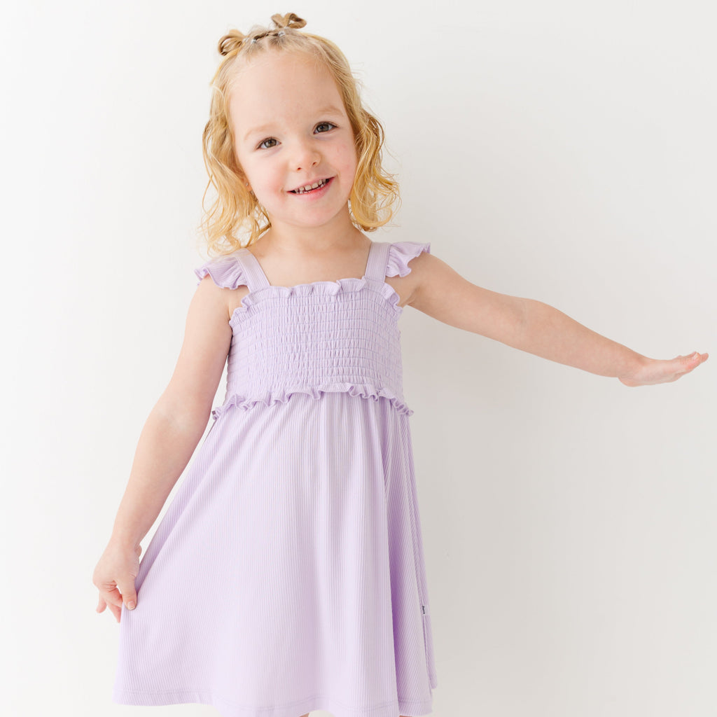 Lavender Small Ribbed Flutter Sleeve Dress