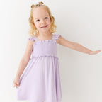 Lavender Small Ribbed Flutter Sleeve Dress